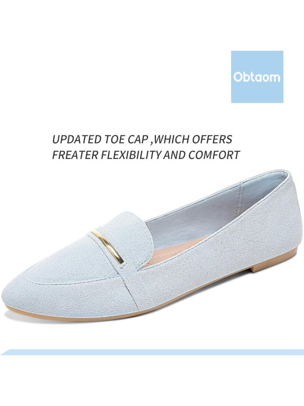 Women's Light Blue Faux Suede Comfortable Loafer Slip On Ballet Flat Cute Shoe - Picture 3 of 6